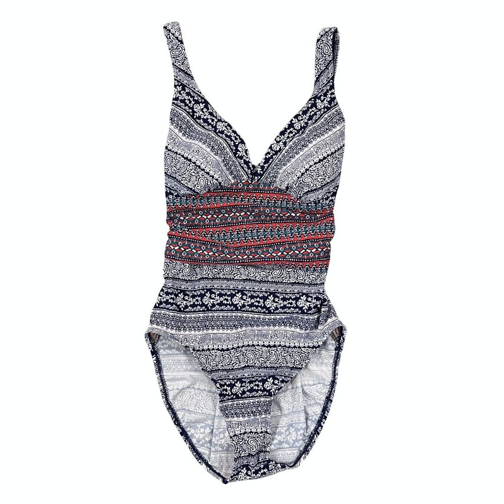 Merona Women's Navy & White W/Paisley/Floral Print 1 Piece Swimsuit - SIZE M